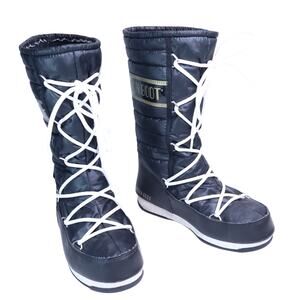 MOON BOOT Icon Quilted Shell Winter Boot Black Gold Mid Calf Women's 6